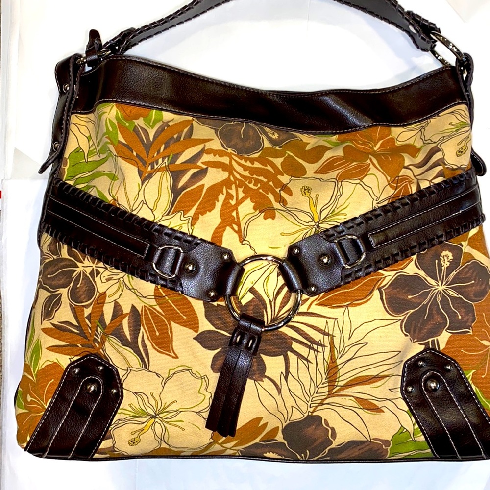 a.n.a. Hobo bag, canvas bag with silver hardware earth tones